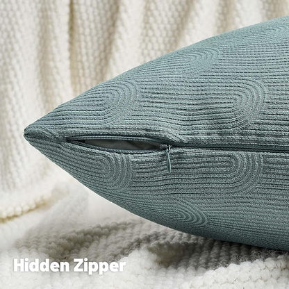 FUTEI Grey Blue Chenille Decorative Throw Pillow Covers 12x20 Inch Set of 2,Soft Cozy Striped Geometric Patterns Lumbar Pillow Cases,Modern Home Decor for Couch Bed Living Room