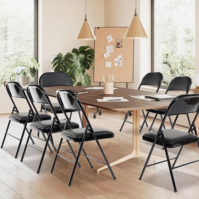 70 Pack Folding Chairs with Padded Seats, Padded Folding Chair with Steel Frame for Events Home Office, Pu Leather Folding Chair Black