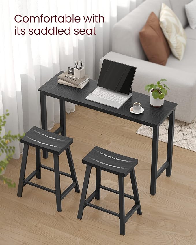 VASAGLE Bar Stools, Set of 2 Bar Chairs, Kitchen Breakfast Bar Stools with Footrest, 23.6 Inches High, Industrial in Living Room, Party Room, Black ULBC074B56