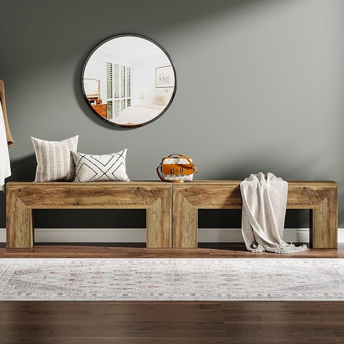 Tribesigns 47'' Wooden Entryway Bench, Farmhouse Entry Bench Seat, Indoor End of Bed Bench with Storage Capability for Living Room, Bedroom, Hallway, Easy Assembly, Oak Brown