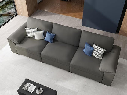 EASE MOOSE 3 Seater Deep Seat Sectional Sofa, Scratch Resistant Faux Leather Material, Oversized Modular Couch for Living Room,Modern Comfy Sofas for Small Spaces,Grey