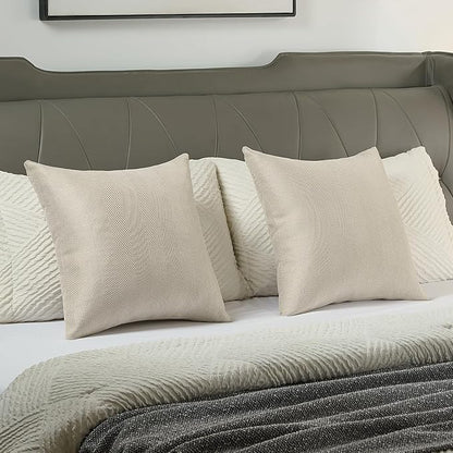 FUTEI Beige Chenille Throw Pillow Covers 24x24 Inch Set of 2,Soft Wide Chevron Textured European Pillow Shams,Farmhouse Home Decor for Couch Bed Living Room