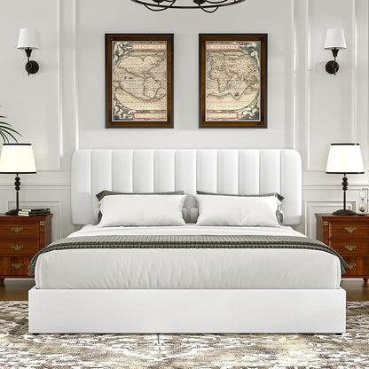 VECELO Queen Size Upholstered Bed Frame with 4 Drawers and Headboard, Velvet Platform Storage Bedframe, Wooden Slats Support, No Box Spring Needed,Snow-White