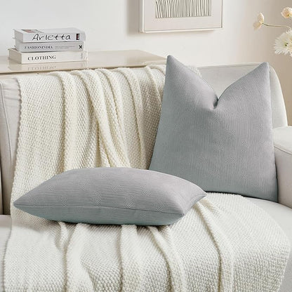 FUTEI Dusty Blue Chenille Decorative Throw Pillow Covers 26x26 Inch Set of 2,Soft Cozy Striped Geometric Patterns Euro Pillow Shams,Modern Home Decor for Couch Bed Living Room