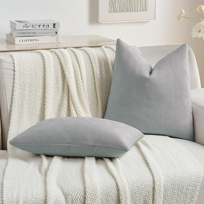 FUTEI Dusty Blue Chenille Decorative Throw Pillow Covers 16x16 Inch Set of 2,Soft Cozy Striped Geometric Patterns Cushion Cases,Modern Home Decor for Couch Bed Living Room