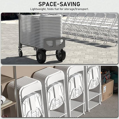 SEALAMB Plastic Folding Chairs 10 Pack, White Commercial Portable Indoor/Outdoor Chairs for Home Office, Wedding, Events Parties with Steel Frame, 350lbs Capacity (White-Plastic, 10 Pack)