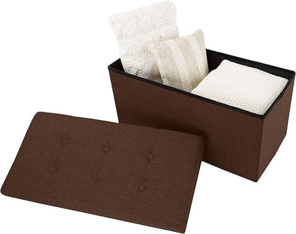 Folding Storage Ottoman - 30-Inch Tufted Footrest, Linen Chest, or Bench with Removable Bin for Living Room, Bedroom, or Dorm by Lavish Home (Brown)