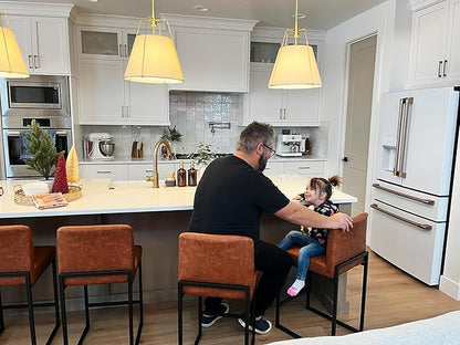 ALPHA HOME 24 Inch Bar Stools, Kitchen Counter Stools with Backs, PU Leather Barstools, Kitchen Stools with Back&Upholstered Footrest, Sturdy Chromed Metal Steel Frame, Brown