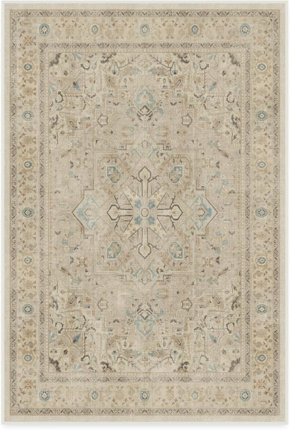 RUGGABLE Washable Area Rug – Kamran Ivory Opal 4x6, Stain-Resistant, Non-Slip – Medium Machine Washable Rugs for Living Room, Bedroom, Hallway, Entryway & Office–with Standard Pad