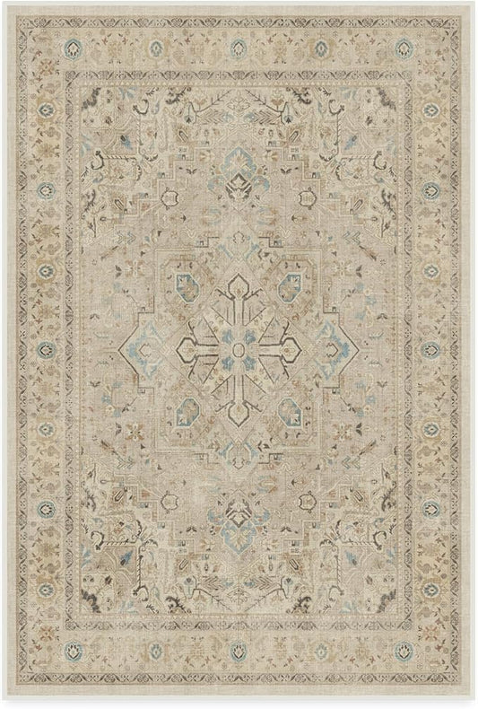 RUGGABLE Washable Area Rug – Kamran Ivory Opal 4x6, Stain-Resistant, Non-Slip – Medium Machine Washable Rugs for Living Room, Bedroom, Hallway, Entryway & Office–with Standard Pad