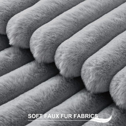 Pallene Faux Fur Plush Throw Pillow Covers 18x18 Set of 2, Luxury Soft Fluffy Striped Decorative Pillow Covers for Sofa, Couch, Living Room, Grey