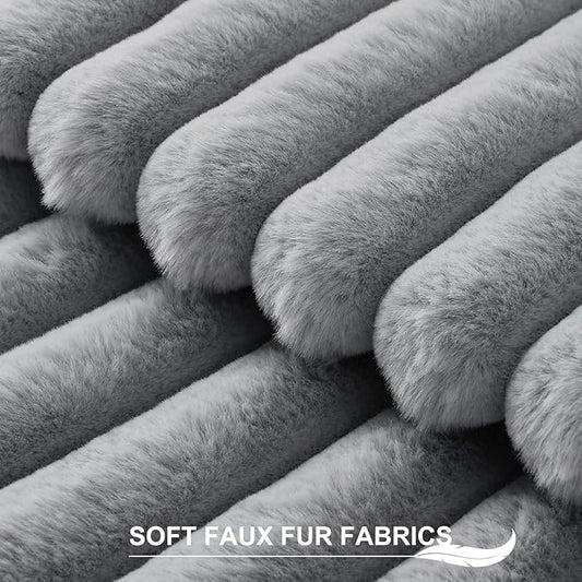 Pallene Faux Fur Plush Throw Pillow Covers 18x18 Set of 2, Luxury Soft Fluffy Striped Decorative Pillow Covers for Sofa, Couch, Living Room, Grey