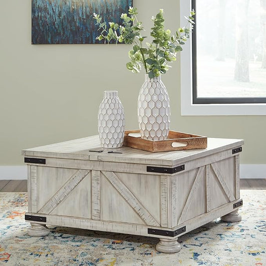 Signature Design by Ashley Carynhurst Casual Cocktail Table with Storage, Whitewash