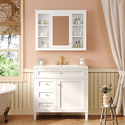 36" Bathroom Vanity with Matching Medicine Cabinet, Modern Sink Storage Cabinet with Drawers, Soft Closing Doors and Shelf, Bathroom Vanities with Sink & Mirror