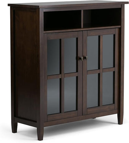 SIMPLIHOME Warm Shaker SOLID WOOD 39 inch Wide Transitional Medium Storage Media Cabinet in Tobacco Brown for the Living Room, Entryway and Family Room