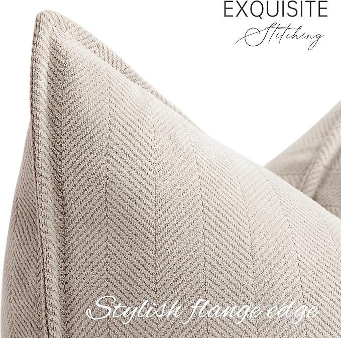 ZWJD Beige Pillow Covers 24x24 Set of 2 Chenille Throw Pillow Covers with Elegant Design Soft and Luxurious Decorative Throw Pillows for Couch, Bed, and Home Decor