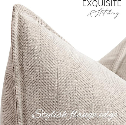 ZWJD Beige Pillow Covers 24x24 Set of 2 Chenille Throw Pillow Covers with Elegant Design Soft and Luxurious Decorative Throw Pillows for Couch, Bed, and Home Decor