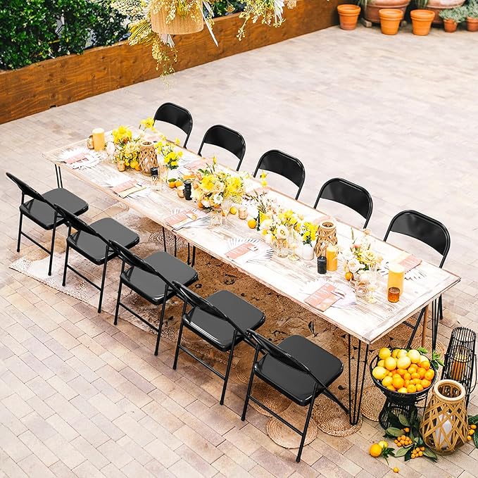 VINGLI Folding Chairs All Steel Metal Frame, Capacity 350 lbs, Durable Portable and Versatile for Indoor Outdoor Use, Black, Set of 8