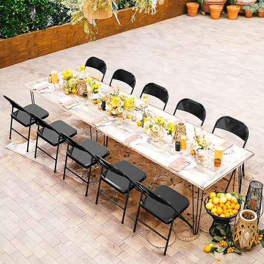VINGLI Folding Chairs All Steel Metal Frame, Capacity 350 lbs, Durable Portable and Versatile for Indoor Outdoor Use, Black, Set of 8