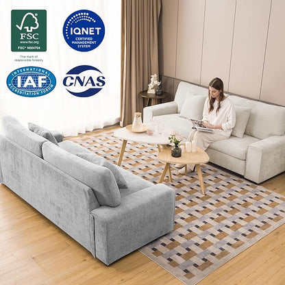 DOPEDIO Modern Loveseat Sofa for Living Room,Chenille Recliner, Removable Cover, Spring Cushions, Solid Wood Frame, Easy Assembly for Small Spaces (88.58inch，Beige)