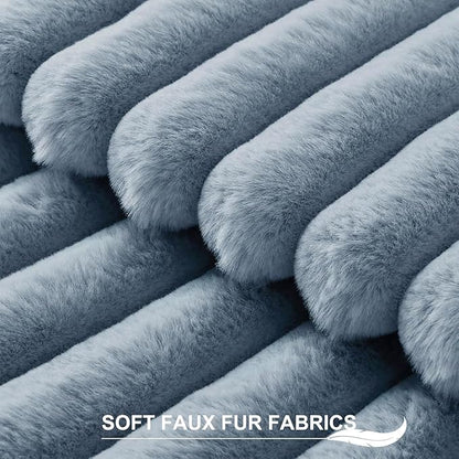 Pallene Faux Fur Plush Throw Pillow Covers 26x26 Set of 2, Luxury Soft Fluffy Striped Decorative Pillow Covers for Sofa, Couch, Living Room, Blue Grey