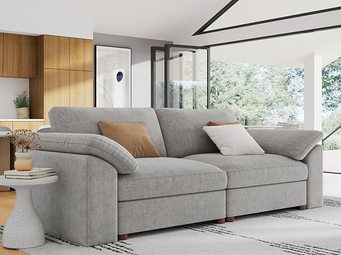EASE MOOSE Modern Comfty 2 Seat Solid Wood Frame Sofa, FSC Certified Modern Deep Seat Couch,Grey Loveseat Sofa for Living Room