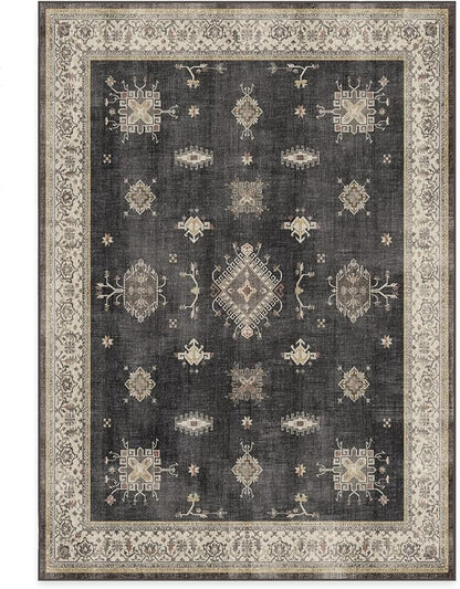 RUGGABLE Washable Vintage Area Rug – Verena Dark Wood 5x7, Stain-Resistant, Non-Slip – Medium Machine Washable Rugs for Living Room, Bedroom, Hallway, Entryway & Office–with Cushioned Pad