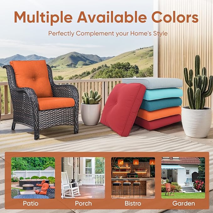 7-Piece Outdoor Patio Cushion Set - Fade & Water Resistant with Removable Olefin Cover, 22x24x4 Inch Memory Foam Cushions for Wicker Sectional Sof - Orange/Buckle