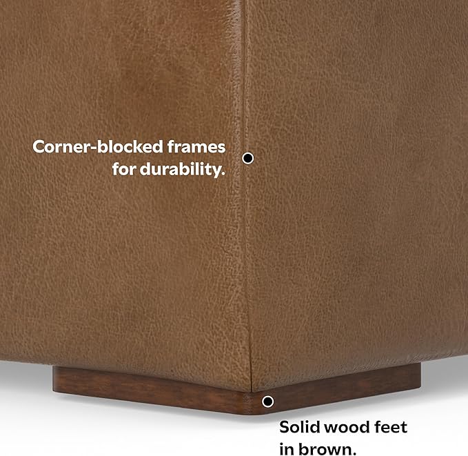 SIMPLIHOME Rex Left Corner Sectional Modular Sofa and Ottoman Set in Full-Grain Genuine Leather, Sienna, 116-inch-wide L-Shaped Leather Sofa and Matching 34-inch-Wide Table Ottoman for Living Room