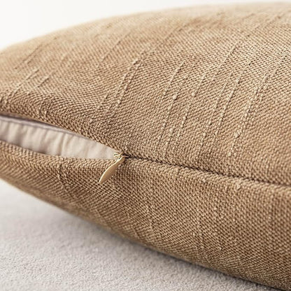 Foindtower Pack of 2 Textured Chenille Throw Decorative Pillow Covers Square Accent Solid Cushion Cover Neutral Farmhouse Pillow Case for Couch Sofa Bedroom Living Room 18x18 Inch,Taupe Khaki Camel