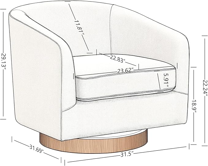 AEDI Genuine Leather Swivel Accent Chair with Solid Wood Base, Upholstered Barrel Armchair for Living Room, Modern Small Club Chair,Genuine Leather,Camel