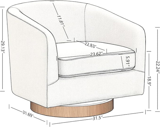 AEDI Genuine Leather Swivel Accent Chair with Solid Wood Base, Upholstered Barrel Armchair for Living Room, Modern Small Club Chair,Genuine Leather,Camel