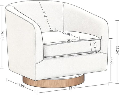 AEDI Swivel Accent Chair with Solid Wood Base, Upholstered Barrel Armchair for Living Room, Modern Small Club Chair,Beige