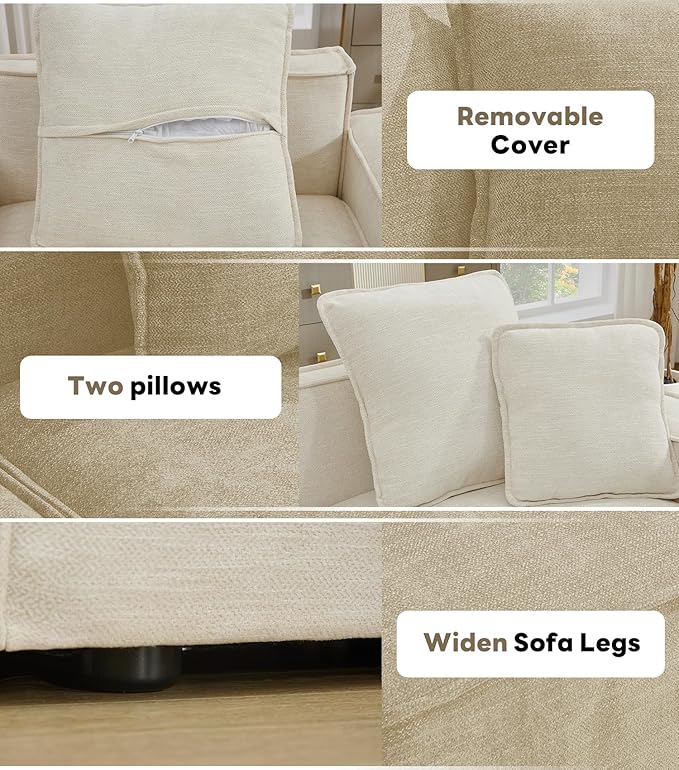 WILLOVE Modular Sectional Sofa Set, Chenille Cloud Couch with Wide Armrests & 8 Pillows, Deep Seat Couches for Living Room, 4-Seater Beige