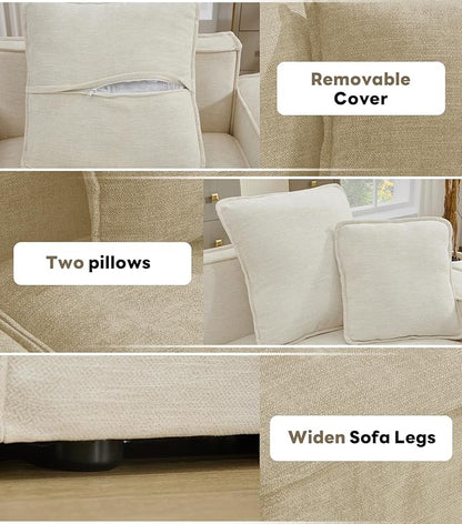 WILLOVE Modular Sectional Sofa Set, Chenille Cloud Couch with Wide Armrests & 8 Pillows, Deep Seat Couches for Living Room, 4-Seater Beige