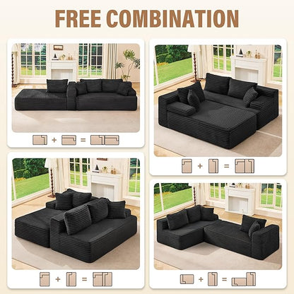 Hobestluk Modular Sectional Couch Sofa,96" Boneless Couches for Living Room, Memory Foam Sectional Couch with Oversized Chaise,L-Shape Couches (Black, Left Facing)