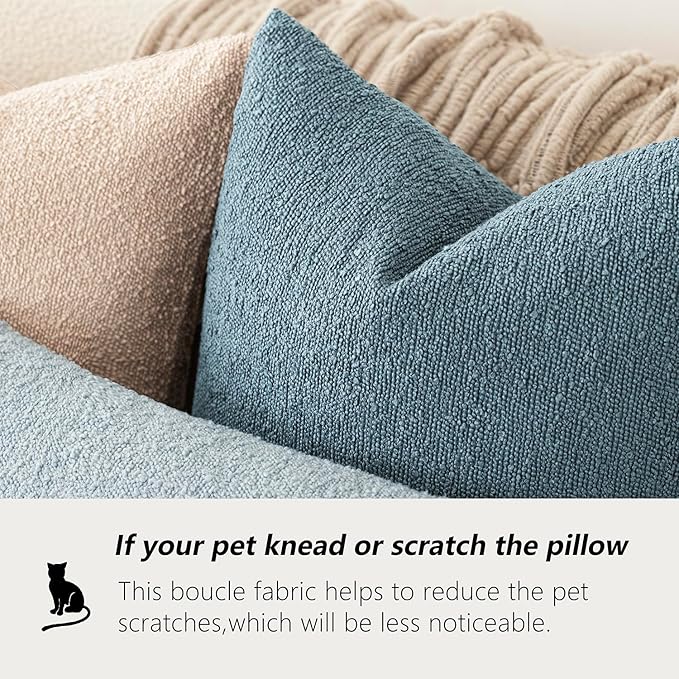 Foindtower Set of 2, Decorative Textured Boucle Throw Pillow Covers Accent Solid Pillow Cases Neutral Cozy Couch Cushion Case for Chair Sofa Bedroom Living Room Home Decor 26x26 Inch Misty Blue