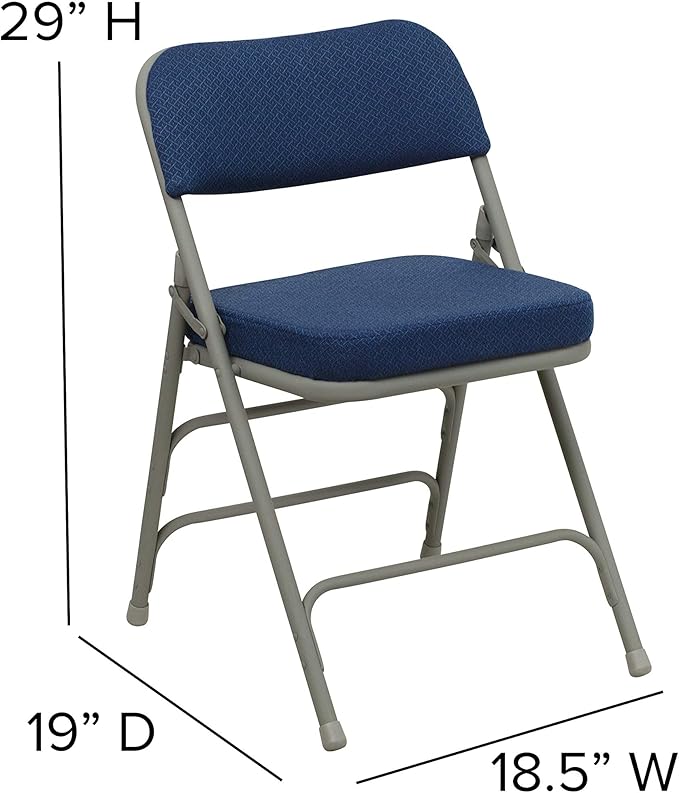Flash Furniture HERCULES Series Premium Curved Triple Braced & Double Hinged Navy Fabric Metal Folding Chair