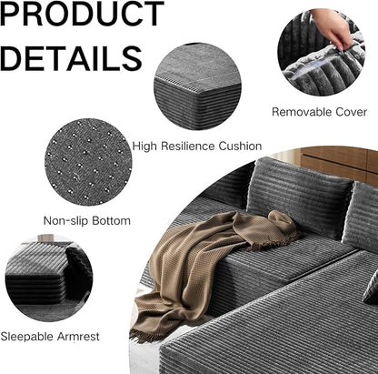 105.5" Modular Sectional Sofa L-Shape, Modular Cloud Sofa with Deep Seat for Living Room Bedroom, Upholstered Couches No Assembly Required (Gray Right Facing Chaise)