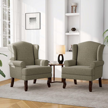 Accent Chair, High Back Upholstered Armchair with High Resilience Sponge & Wood Legs, Mid-Century Modern Comfy Single Sofa Reading Chairs for Living Room, Bedroom (Light Camel, Set of 2)