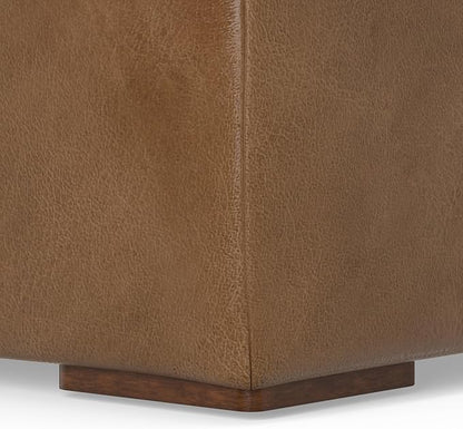 SIMPLIHOME Rex Ottoman in Full-Grain Genuine Leather, Caramel Brown, 34-inches Wide, Modern-Style Table Ottoman or Footrest, Assembled, for Living Room and Family Room