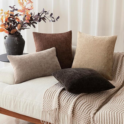 Foindtower Pack of 2 Soft Textured Chenille Throw Decorative Pillow Covers Square Accent Solid Cushion Cover Cozy Neutral Farmhouse Pillow Case for Couch Sofa Bedroom Living Room 26x26 Inch,Red Brown