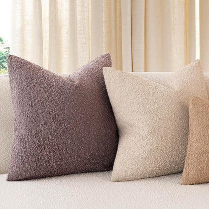 Foindtower Set of 2, Decorative Textured Boucle Throw Pillow Covers Accent Solid Pillow Cases Soft Cozy Couch Cushion Case for Chair Sofa Bedroom Living Room Home Decor 24x24 Inch Dark Purple