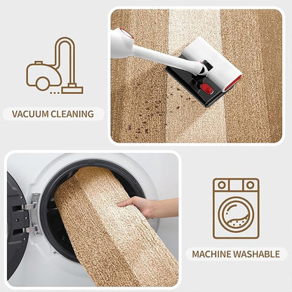 Kitinjoy Indoor Outdoor Door Mat, 32x20 Non-Slip Absorbent Dirt Trapper, Low-Profile Washable Inside Entrance Front Floor Mat, Sturdy Soft Entry Doormats for Entryway, Camel