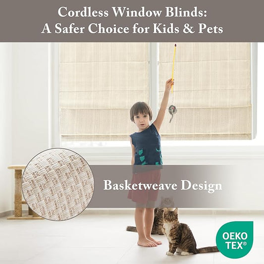 Madison Park Galen Matte Linen Cordless Roman Shades - Fabric Privacy Single Panel Darkening, Energy Efficient, Thermal Insulated Window Blind Treatment, for Home, Living Room Decor, 33" W x 64" H