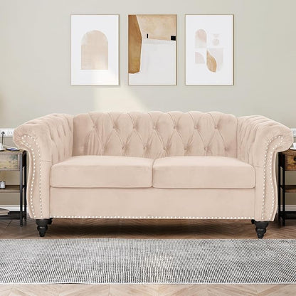 Living Room Velvet Sofa and Loveseat set, Mid Century Modern Upholstered Couch with Cushions, 2-Piece Home Sofa Furniture Sets, Comfy Tufted Chesterfield Couches for Living Room, Bedroom, Office