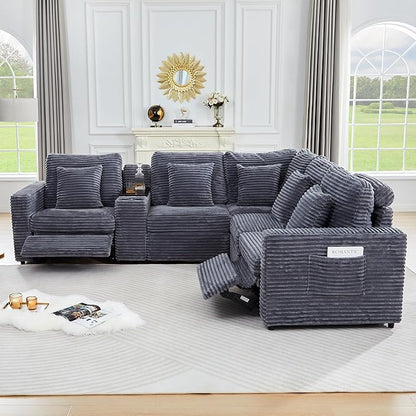 ORRD Modern Armless Power Recliner Sofa Seat for Modular Sectional Couch for Living Room-Blue Grey