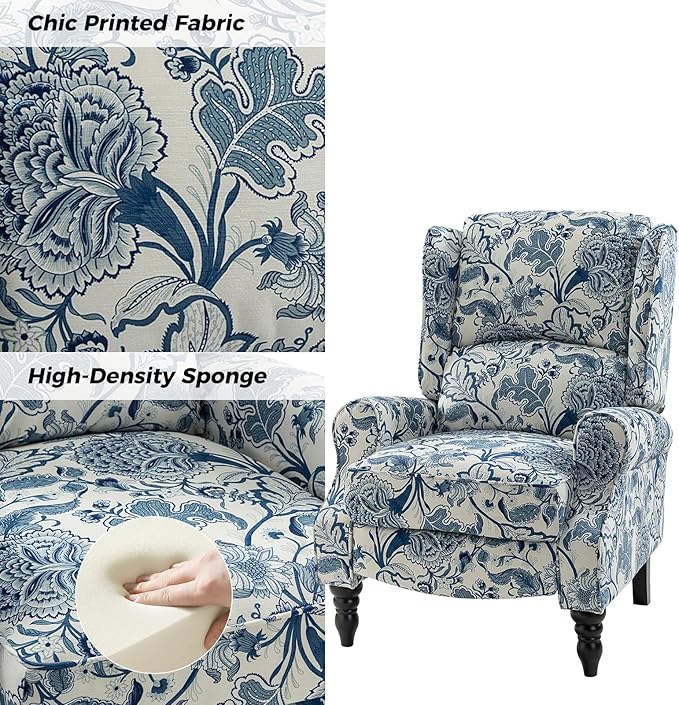 HULALA HOME Upholstered Wingback Recliner Chair, Small Adjustable Footrest Push Back Single Reclining Sofa, Mid Century Modern Lounge Armchair for Living Room, Bedroom, Reading/Jacobean