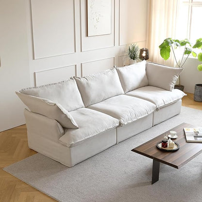 JACH 122.82" Cloud Couch Sectional for Living Room, Modular 3 Seats Sofas, Convertible Sectional Couches, Cushion Covers Removable, Two Corners and One Middle Sofa for Living Room (Beige)