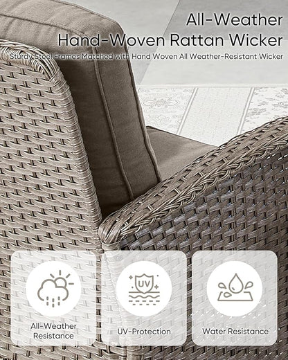 HUMMUH 6 Pieces Outdoor Patio Furniture-PE Rattan Wicker Sofa with Patio Swivel Rocking Chairs Patio Furniture for Deck Lawn Porch Balcony Poolside-Grey/Grey